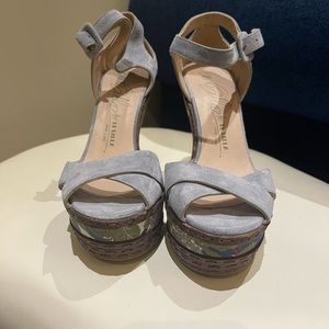 Italian light blue suede wedges